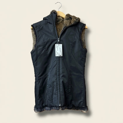 Andrew Marc Rabbit Fur Vest Hood Fur Inside Nylon Outside Reversible Black/Brown Ladies Size S
