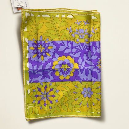 Scarves by Vera Vintage Silk Scarf Flowers Chartreuse/Purple