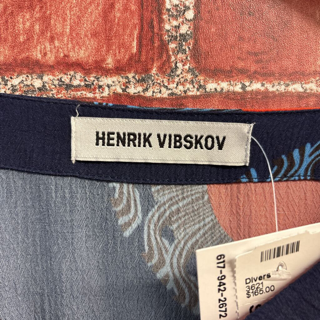 Henrik Vibskov Midi Dress Short Sleeve Circles Blue/Orange Ladies Size 2XL
