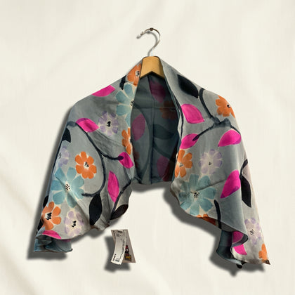 Hand Painted Silk Scarf/Shawl Flowers Grey/Multi Ladies Size S