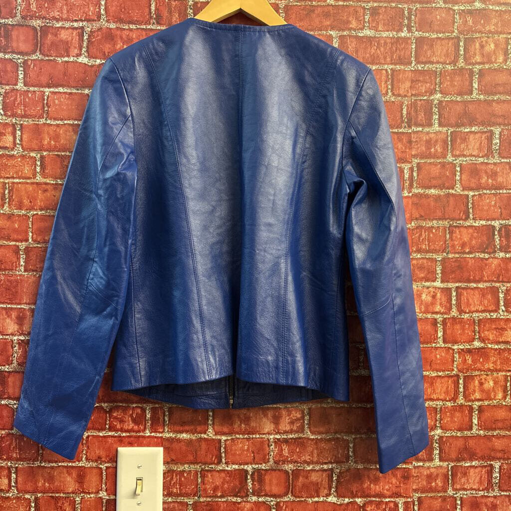 Newport News Blue Leather Jacket Ladies Size 10