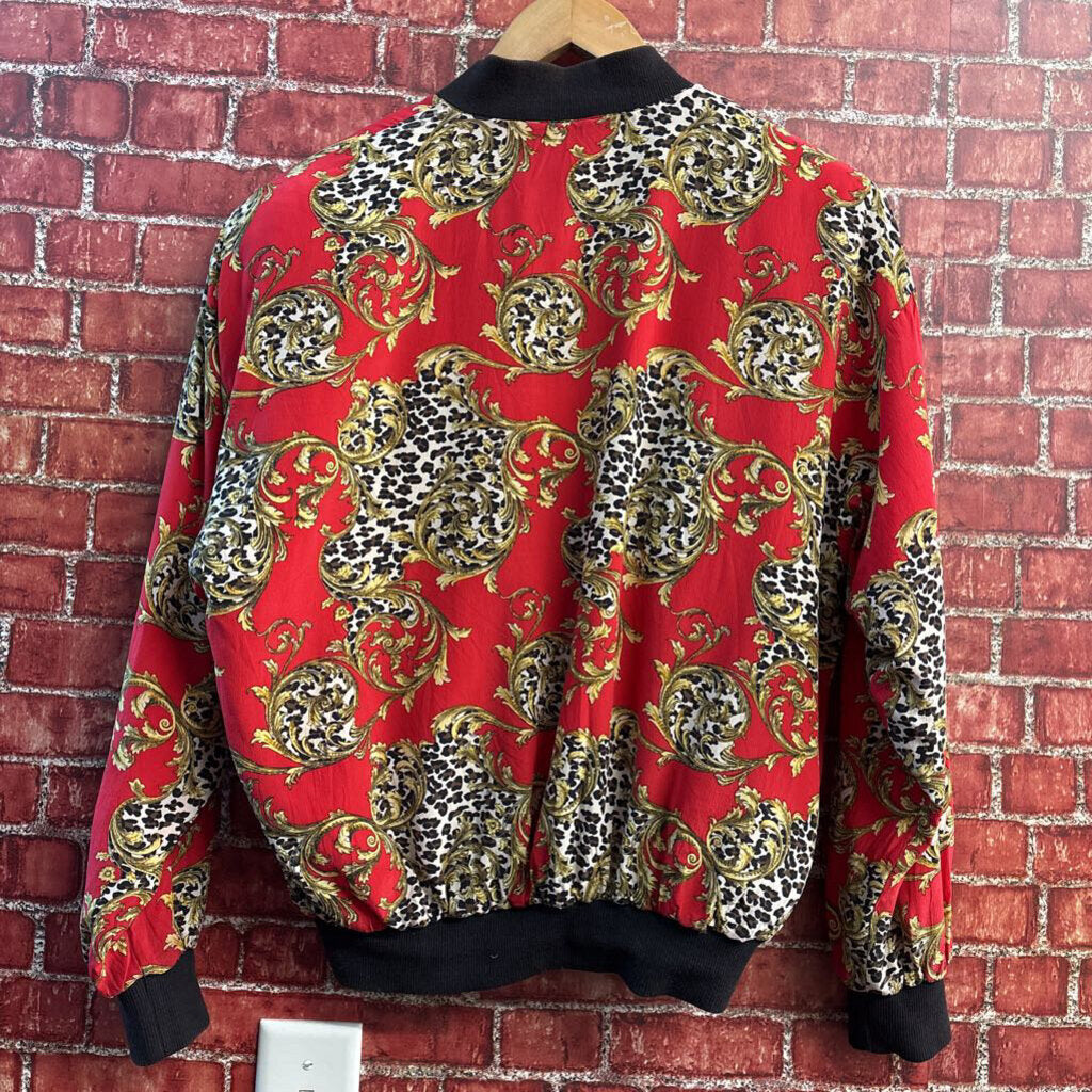 S.L.B. Red Ornate Silk Bomber Jacket Ladies Size S