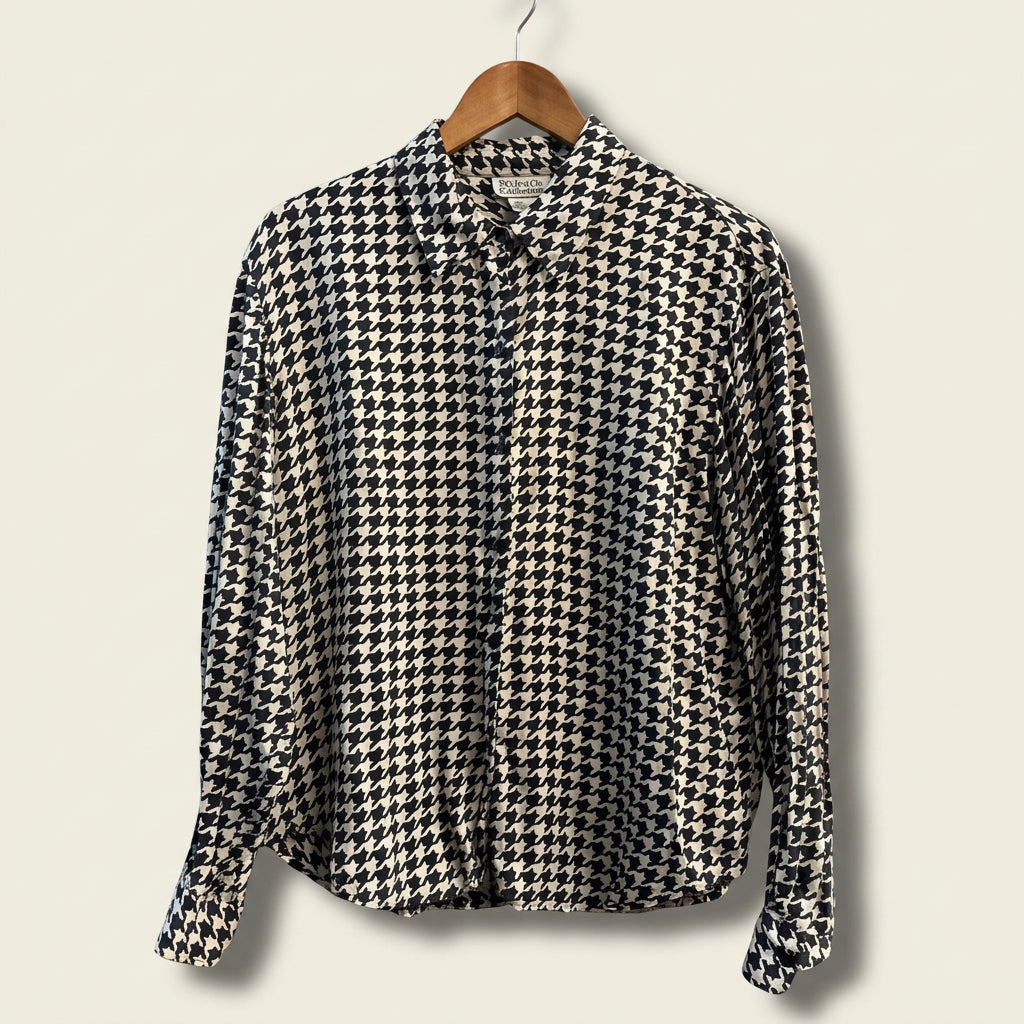 Style & Co B&W Houndstooth Silk Blouse Ladies Size 12