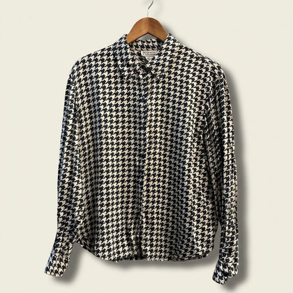Style & Co B&W Houndstooth Silk Blouse Ladies Size 12