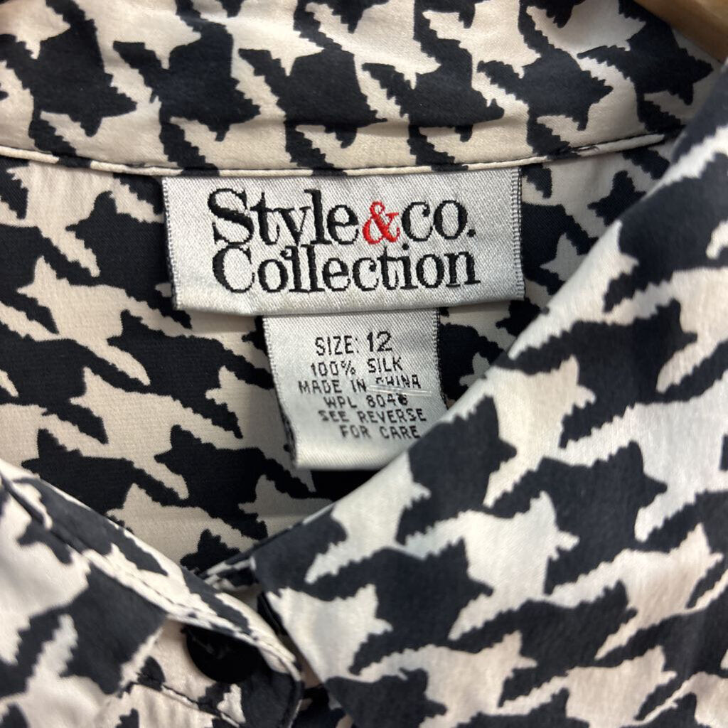 Style & Co B&W Houndstooth Silk Blouse Ladies Size 12