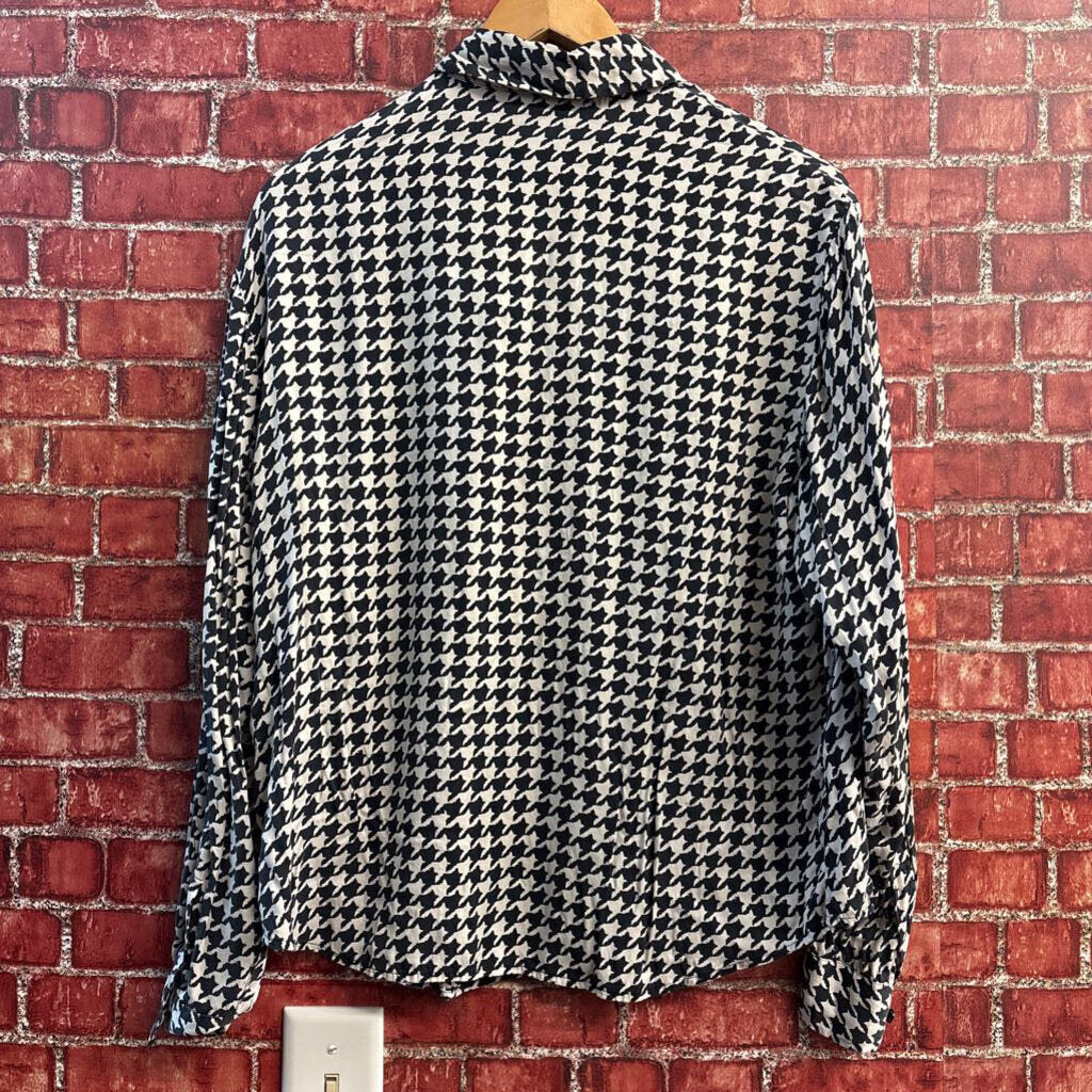 Style & Co B&W Houndstooth Silk Blouse Ladies Size 12