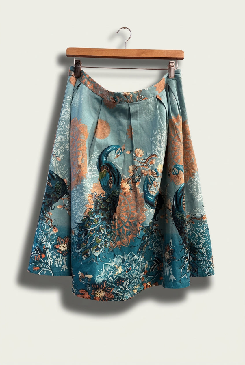 NWT Joe Brown's Peacock Print Blue Midi Skirt Ladies Size 10