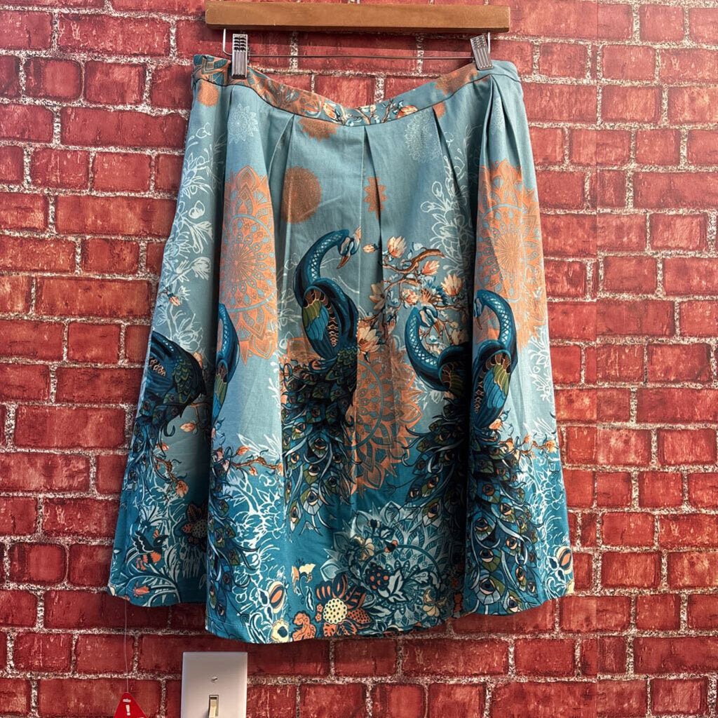 NWT Joe Brown's Peacock Print Blue Midi Skirt Ladies Size 10