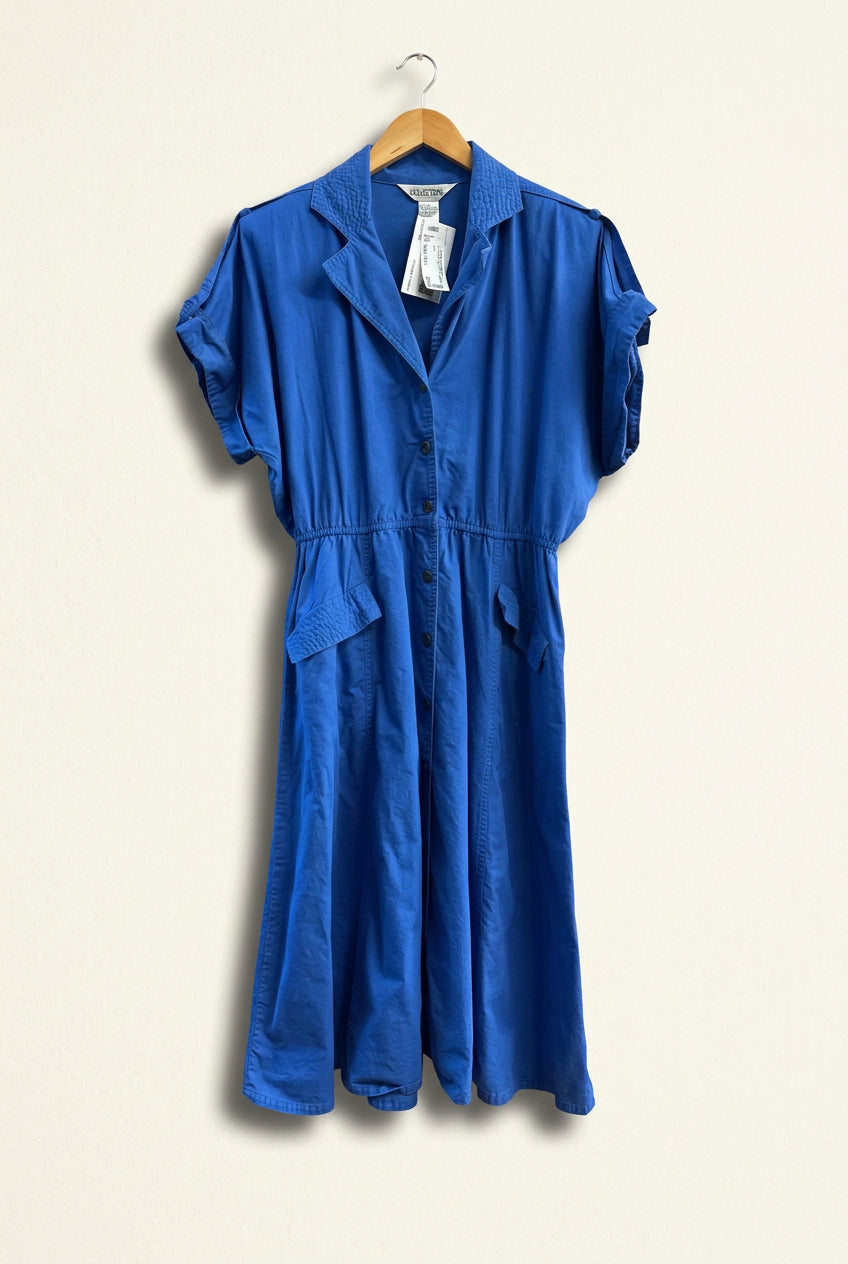 Collections Vintage Blue Midi Dress Button Front Ladies Size 16