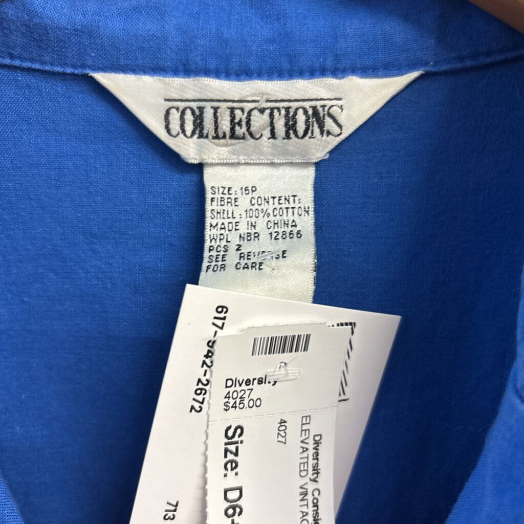 Collections Vintage Blue Midi Dress Button Front Ladies Size 16