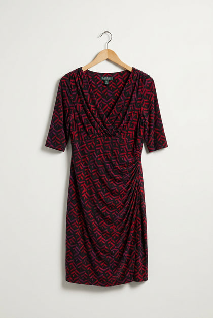 Lauren RL Ruched Purple & Red Midi Dress Ladies Size 12