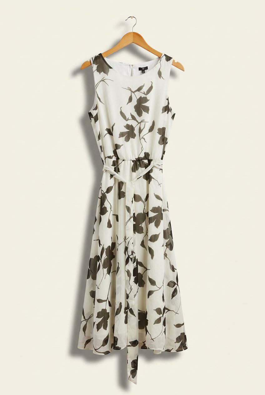 JBS White W/Black Floral Pattern Midi Dress Ladies Size 12