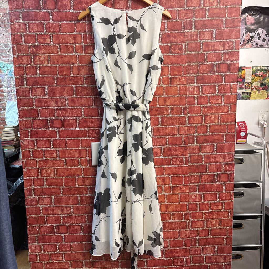 JBS White W/Black Floral Pattern Midi Dress Ladies Size 12