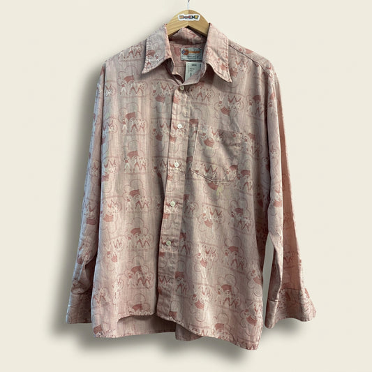 Vintage Hawk Button Up Long Sleeve Marching Print Red Men’s Size XL