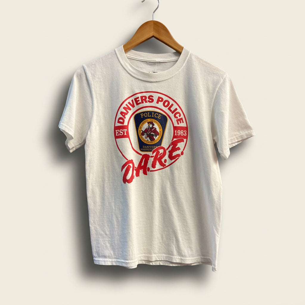 Vintage DARE T-shirt Danvers Police 1983 White/Red/Blue/Yellow Men’s Size S