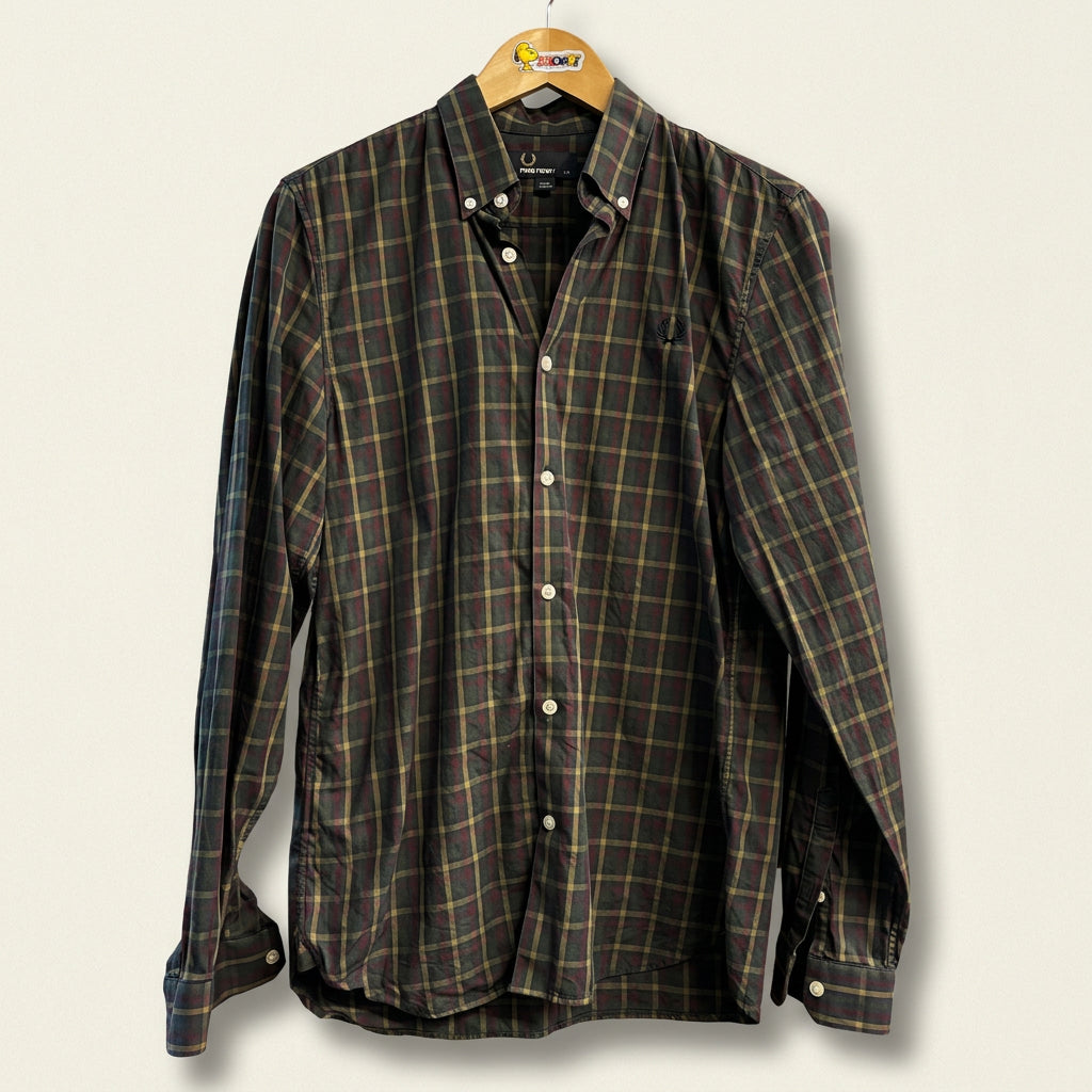 Fred Perry Plaid Button Down Long Sleeve Blue/Red/Yellow/Green Ladies Size S