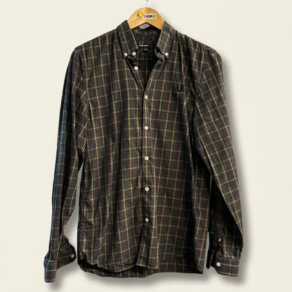 Fred Perry Plaid Button Down Long Sleeve Blue/Red/Yellow/Green Ladies Size S