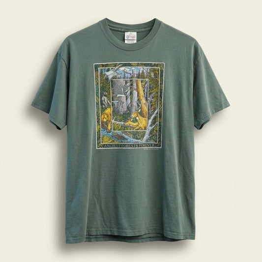 Vintage Port & Company "Ancient Forests Forever" Graphic Tee Green/Yellow/Multi Men’s Size L