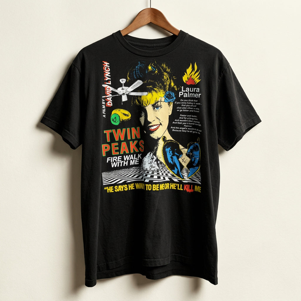 Double Wonderful Screen-Printed "Twin Peaks" Graphic T-Shirt Black Multi Color Men’s Size L
