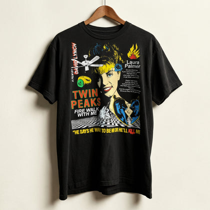 Double Wonderful Screen-Printed "Twin Peaks" Graphic T-Shirt Black Multi Color Men’s Size L