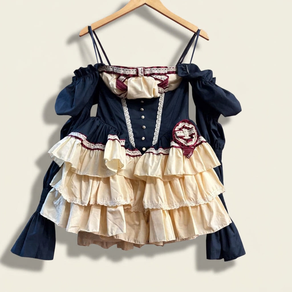 POSHEPOSE Snow White Costume Lolita Dress Navy/Ivory/Red Ladies Size S