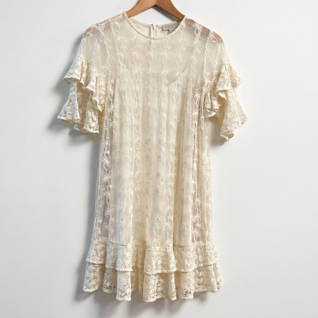 NWT Allsaints Sheer Embroidered Lace Dress Set Ivory Ladies Size S