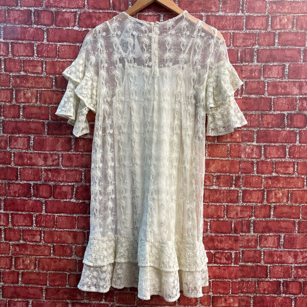 NWT Allsaints Sheer Embroidered Lace Dress Set Ivory Ladies Size S
