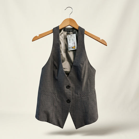 Vintage Express DesignStudio Pinstripe Tailored Halter Neck Vest Dark Grey/Pink Ladies Size 0