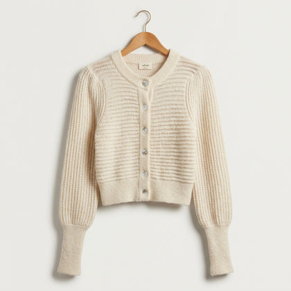Wilfred Cropped Puff Knit Cardigan White Ladies Size XS