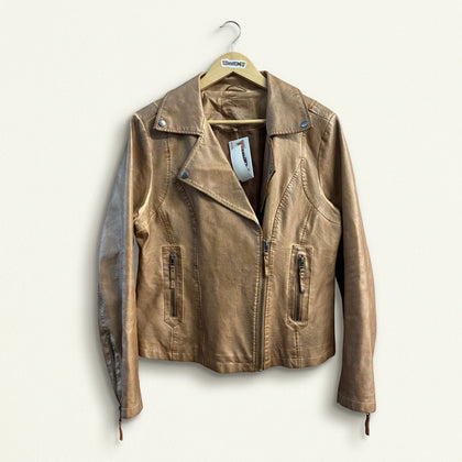 Max Studio Washed Faux Leather Jacket Brown Ladies Size L`