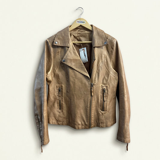 Max Studio Washed Faux Leather Jacket Brown Ladies Size L`