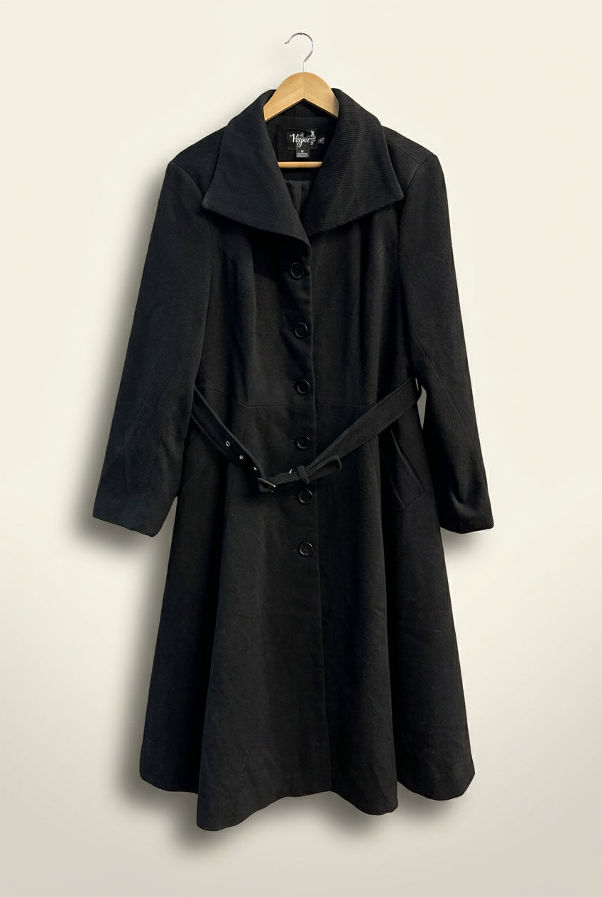 Hell Bunny Fit & Flare Long Coat With Belt Black Ladies Size XL