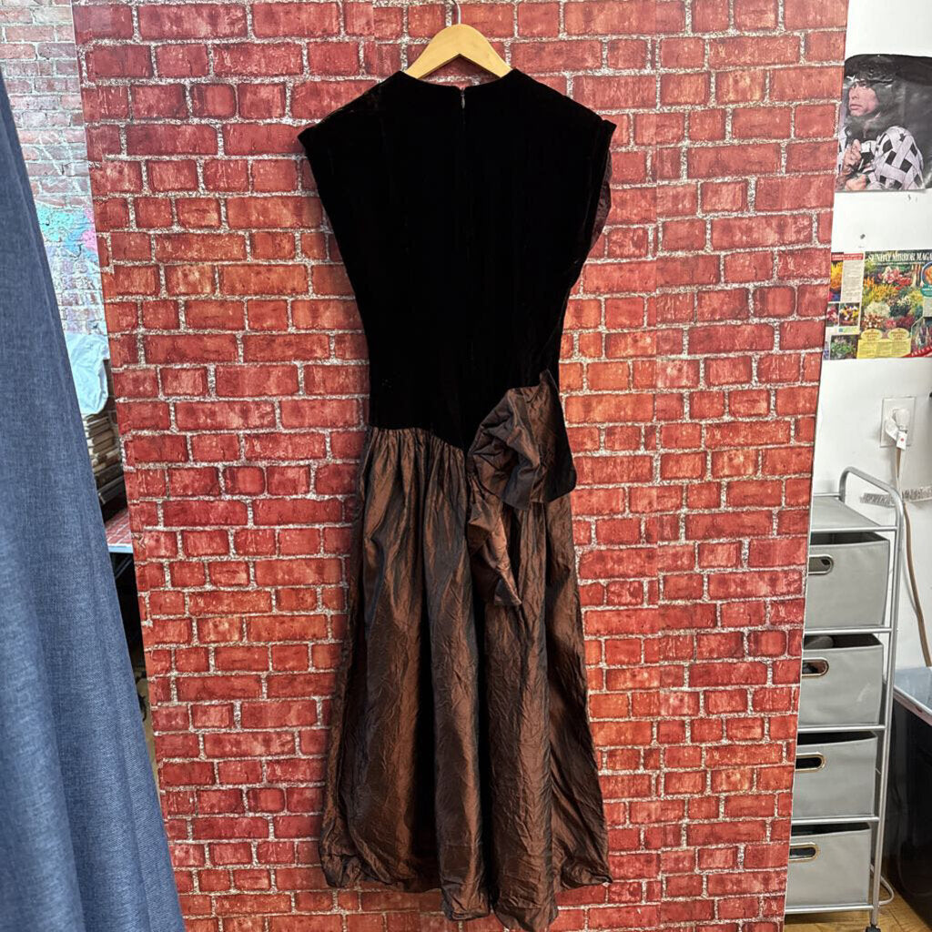 Vintage Lloyd Williams Drop-Waist Maxi Dress Velvet & Taffeta Brown Ladies Size S