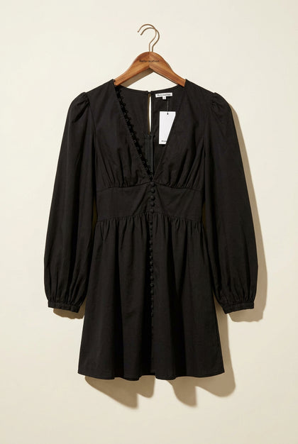 Reformation Linen Midi Dress Button Up Front Zipper Back Cuff Sleeves Black Ladies Size 4