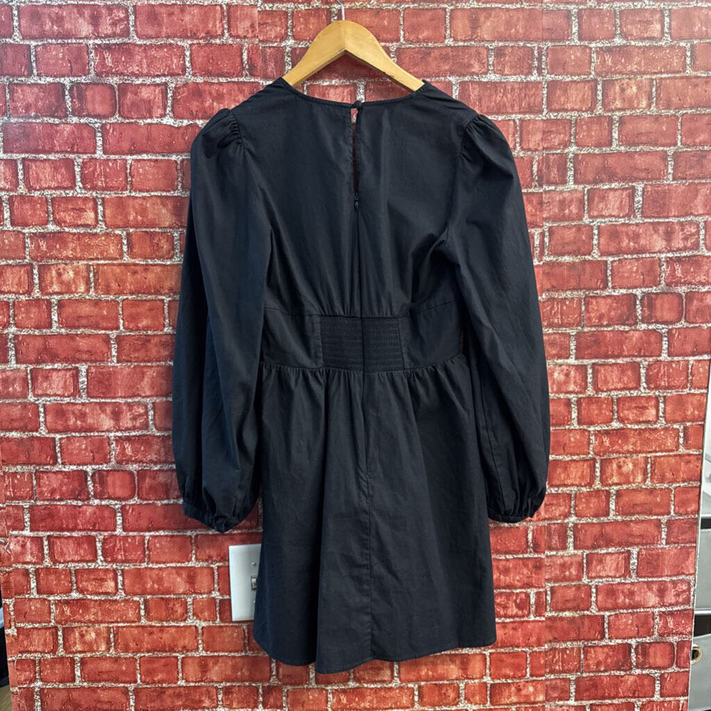 Reformation Linen Midi Dress Button Up Front Zipper Back Cuff Sleeves Black Ladies Size 4