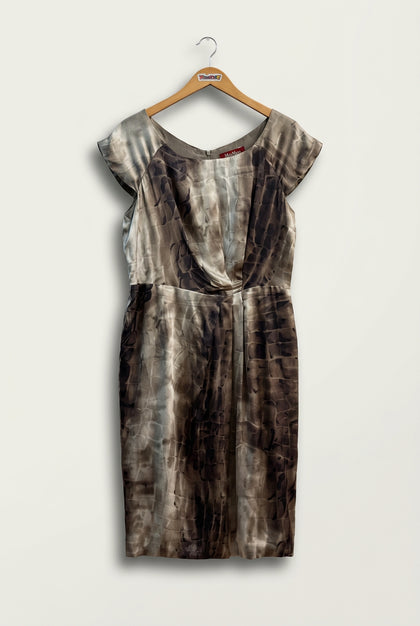 Vintage Max Mara Abstract Croc Print Silk Dress Brown Ladies Size L