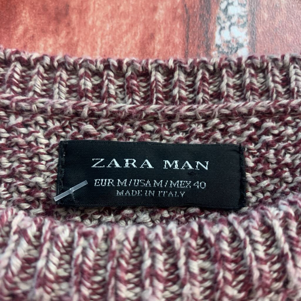 Zara Made in Italy Red Textured Knit Sweater Men’s Size M