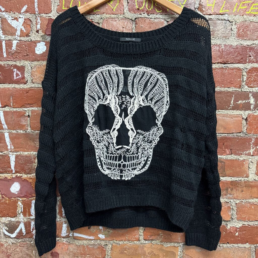 Nollie Sweater Skeleton Design Black/White Size L