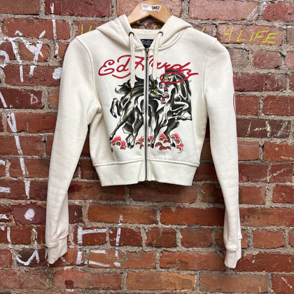 Ed Hardy Zip Up Graphic Design Cream/Red/Black Size M