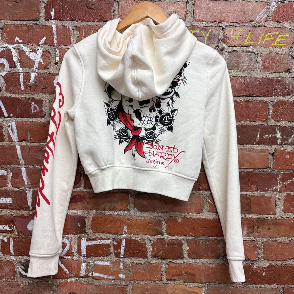 Ed Hardy Zip Up Graphic Design Cream/Red/Black Size M