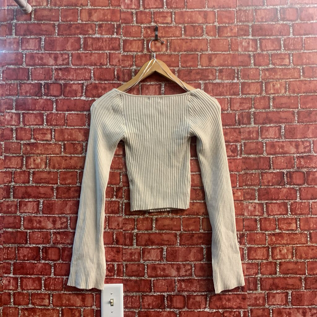 Urban Outfitters Ribbed Long Sleeve Cropped Creme Ladies Size S