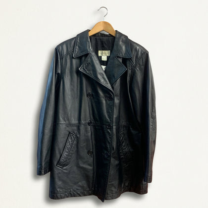 Paradox Double-Breasted Mid Length Leather Coat Black Ladies Size L