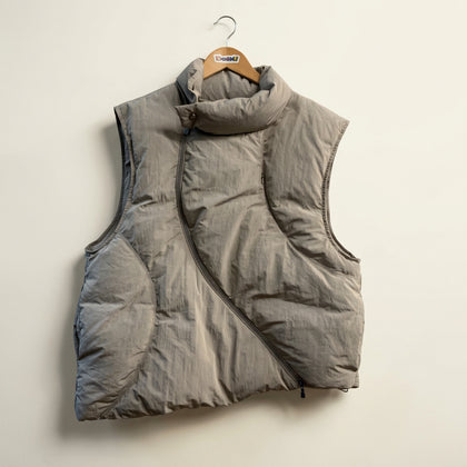 Sundae School Asymmetrical Zipper Puffer Vest Taupe Ladies Size L