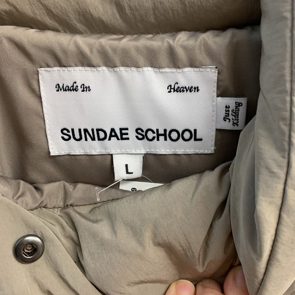 Sundae School Asymmetrical Zipper Puffer Vest Taupe Ladies Size L