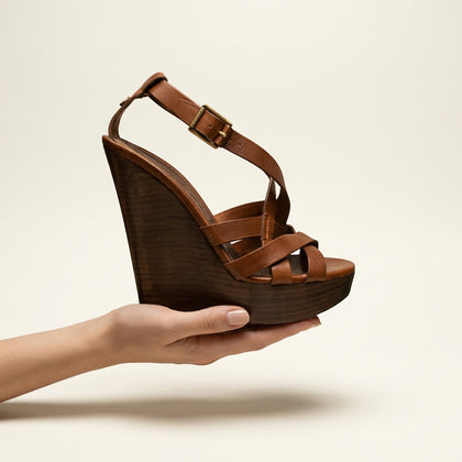 Burberry Strappy Leather Platform Wedge Sandal Brown Size 6L *WITH BOX*
