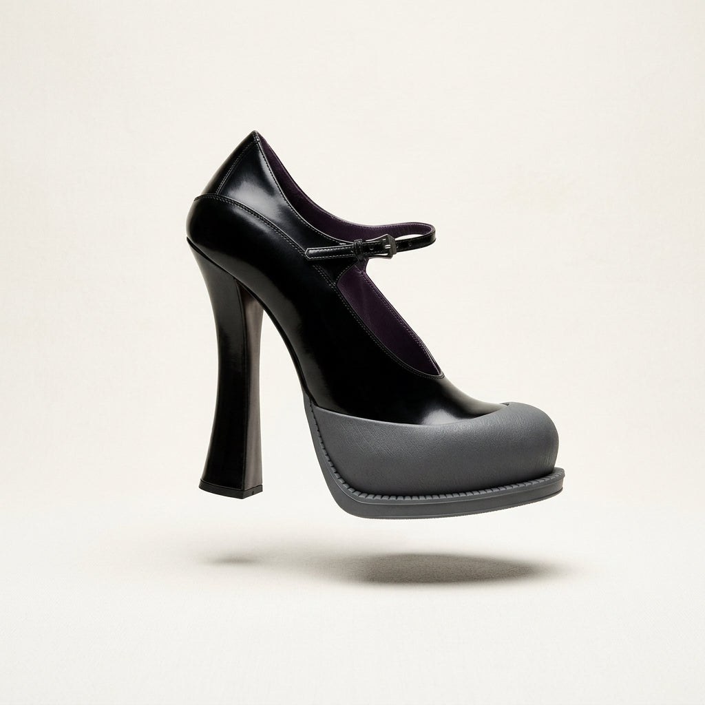 Prada Rubber Dipped Platform Mary Jane Pumps Black/Grey Size 7L *WITH BOX*