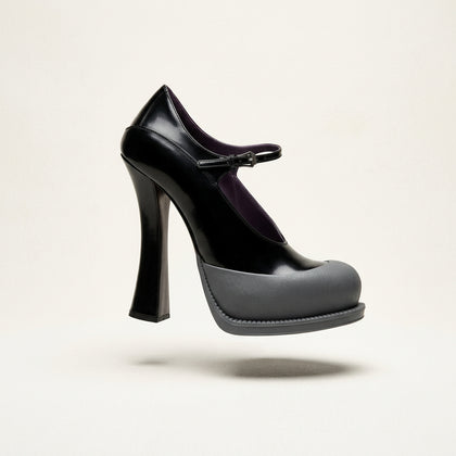 Prada Rubber Dipped Platform Mary Jane Pumps Black/Grey Size 7L *WITH BOX*