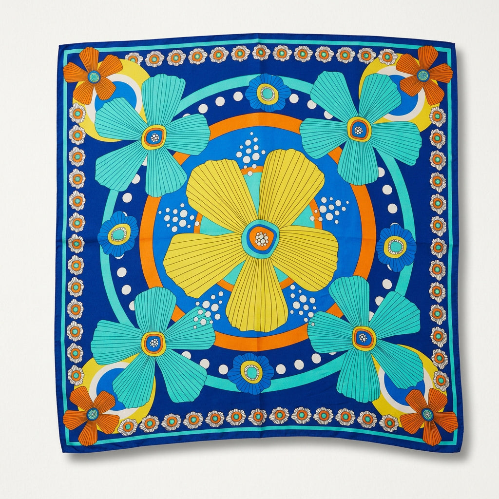 Silk Scarf Square Floral Blue/Multi