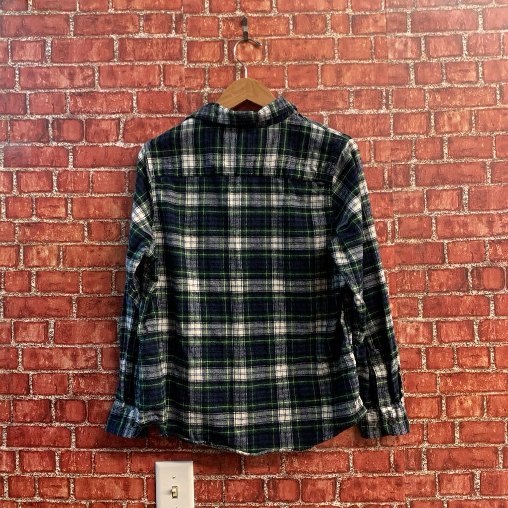 LL Bean Flannel Plaid Navy/Green/White Ladies Size S