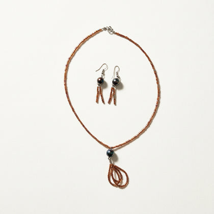 Necklace and Earrings Set Small Beads/Dangle Iridescent BrownPurple